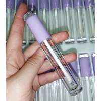 2020 low moq empty clear purple top round lipgloss bottles packaging liquid lipstick container lip gloss tubes with brush wands